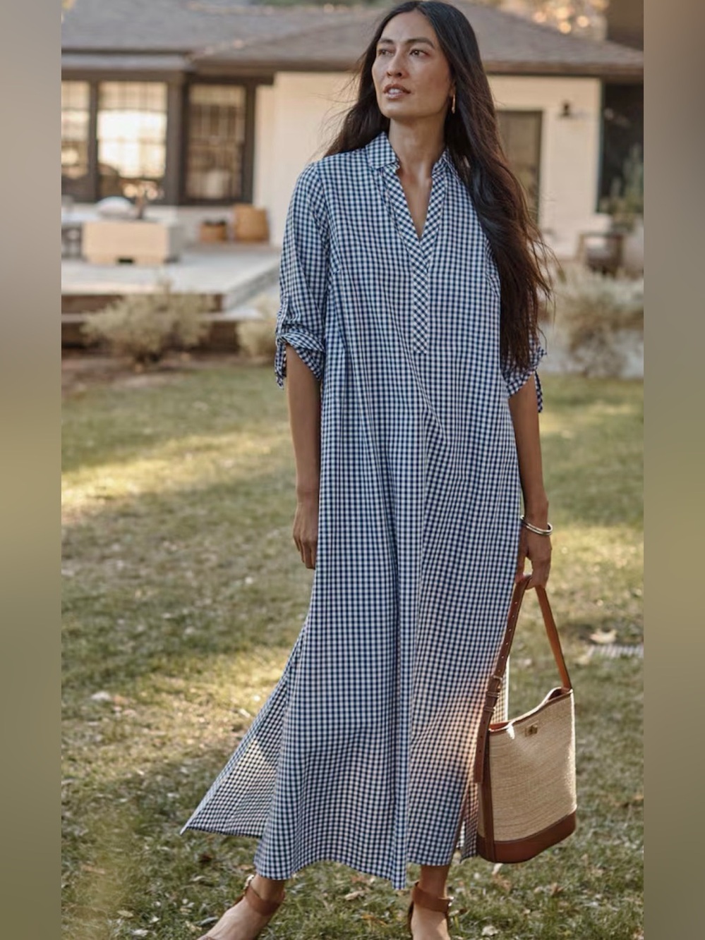 J. Jill Navy and White Popover Shirt Dress